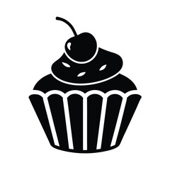 Cupcake with Cherry Sweet Silhouette Icon Vector Illustration