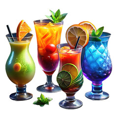 Cocktails collection isolated on white background. Summer drinks. Vector illustration