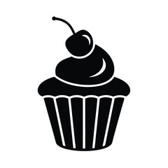 Cupcake with Cherry on Top Cute Silhouette Icon Vector Illustration