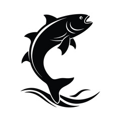 Fish Jumping Out of Water Dynamic Silhouette Icon Vector Illustration