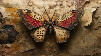 Fototapeta premium Cryptic Butterfly: An enigmatic insect with glyphs and ancient inscriptions