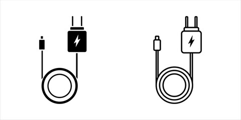 Mobile phone charger line icon set. linear style sign for mobile concept and web design. Power adapter outline vector icon. Symbol, logo illustration. Vector graphics	