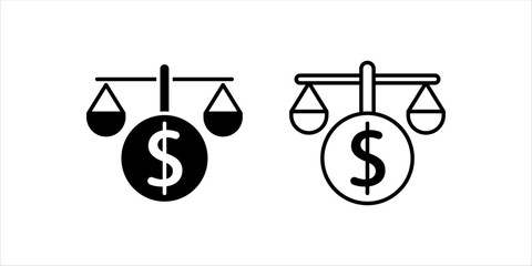 price balance icon  set. with scales, vector, on white background	
