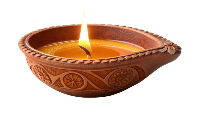 burning candle on a white background, diwali diya isolated on transparent background