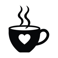 Hot Coffee Cup with Heart Shaped Steam Cozy Icon Vector Illustration
