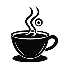 Hot Coffee Cup with Steam Swirls Silhouette Icon Vector Illustration