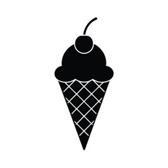 Ice Cream Cone with Cherry Dessert Silhouette Icon Vector Illustration