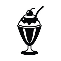 Ice Cream Sundae with Cherry Cute Icon Vector Illustration