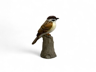 Realistic 3D Cartoon Sparrow Perched on a Concrete Stump