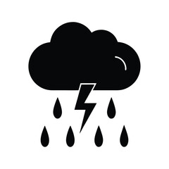 Lightning Cloud with Raindrops Weather Icon Vector Illustration