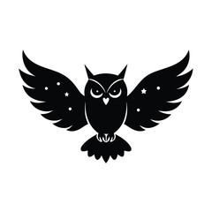 Owl Flying with Wings Spread Night Icon Vector Illustration