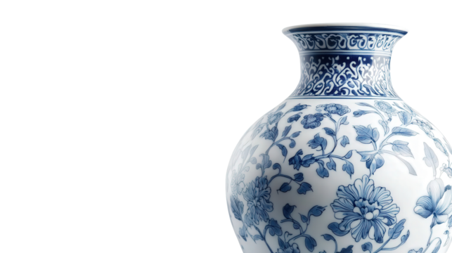Chinese Qing dynasty porcelain vase with floral patterns, Transparent background, PNG file