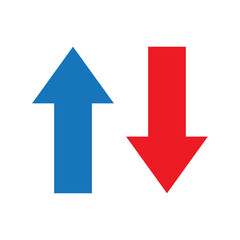 Up and down arrows, rendered in contrasting blue and red colors, clearly demonstrate opposing movement isolated on a white background for data.