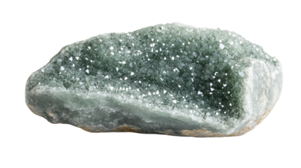 Chunk of green aventurine with sparkly inclusions, Transparent background, PNG