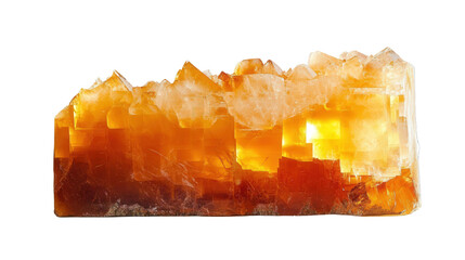 Chunk of orange calcite with translucent glow, Transparent background, PNG
