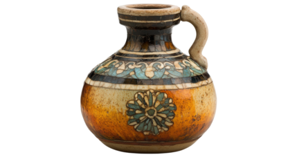 Classic Roman glass-inlaid pottery flask, Transparent background, PNG