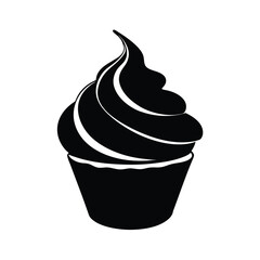 Silhouette of a Cupcake with Frosting Swirl Icon Vector Illustration