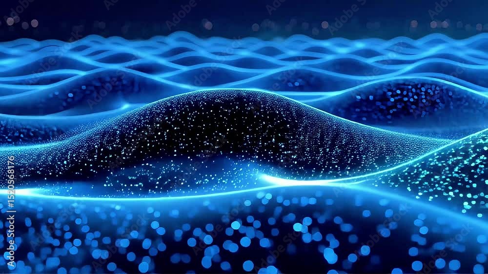 Poster abstract blue waves: glowing particle motion background