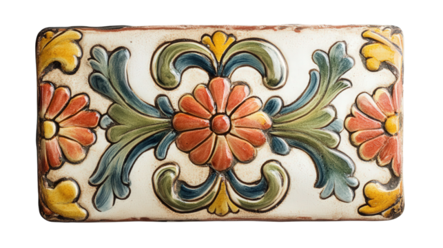 Colonial Spanish ceramic tile pottery piece, Transparent background, PNG