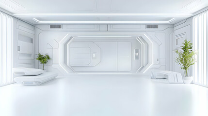 Futuristic White Interior Design With Glowing Lights