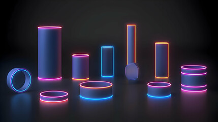 Abstract Futuristic Geometric Shapes With Neon Lighting