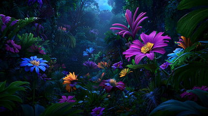 Colorful Pixelated Tropical Night Forest