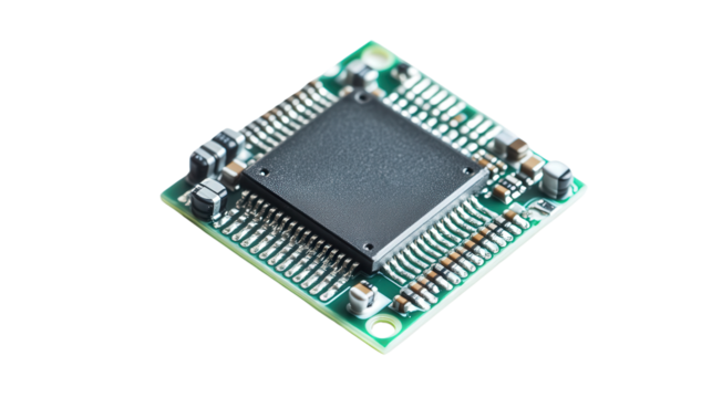 Compact audio amplifier chip Transparent background, PNG