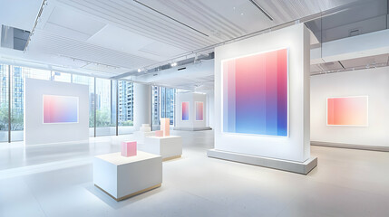 Modern Art Gallery Interior With Gradient Paintings
