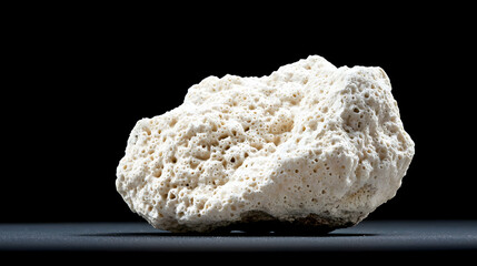 Closeup View Of A Light Cream Colored Rock Specimen On A Black Background
