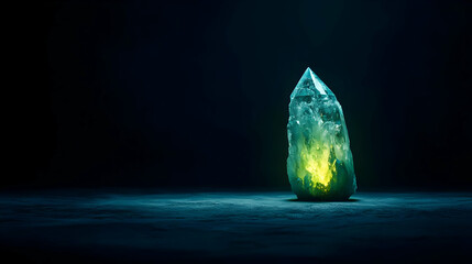 Glowing Faceted Crystal In Dark Background