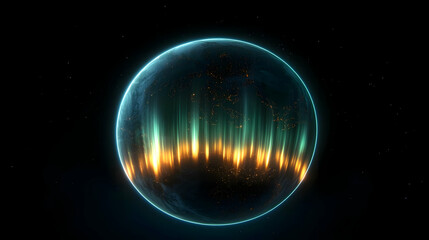 Glowing Sphere With Neon Aurora Lights