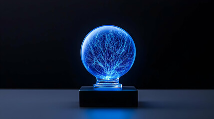 Glowing Blue Pixel Sphere On Dark Background