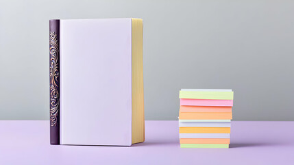 Stacked Colorful Post-it Notes Beside Book On Purple Table