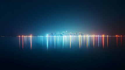 Colorful Cityscape At Night With Reflections On Water