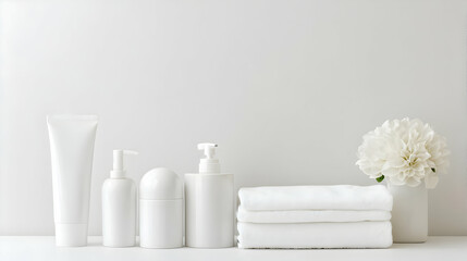 White Spa Products And Towels On White Background