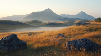 Sunrise over Misty Mountain Landscape