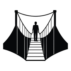 crossing suspension bridge silhouette on white background.