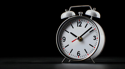 White Alarm Clock Against Black Background