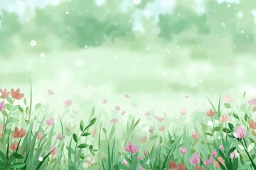 Blooming Wildflowers with Soft Green Background in Gentle Landscape