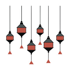 hanging lanterns with linear symmetry white background.