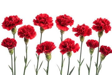 Fototapeta premium Beautiful red carnation flowers arrangement stock image, floral design elements, botanical illustration, garden flowers, isolated on transparent background