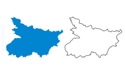 Bihar map of Indian state. Map with detailed outlines and blue silhouettes	