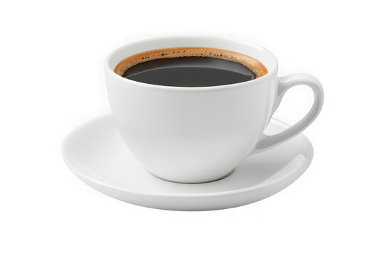 High resolution coffee cup png image, hot black coffee in white cup on saucer, coffee shop, cafe, restaurant, beverage, isolated on transparent background