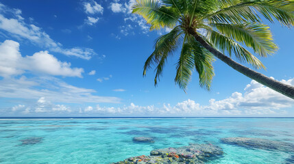 Tropical Beach Scene With Palm Tree And Turquoise Water