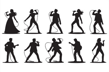 High-Energy Silhouettes of Vocalists and Musicians Performing Under Concert Spotlights for Music Event Design Projects