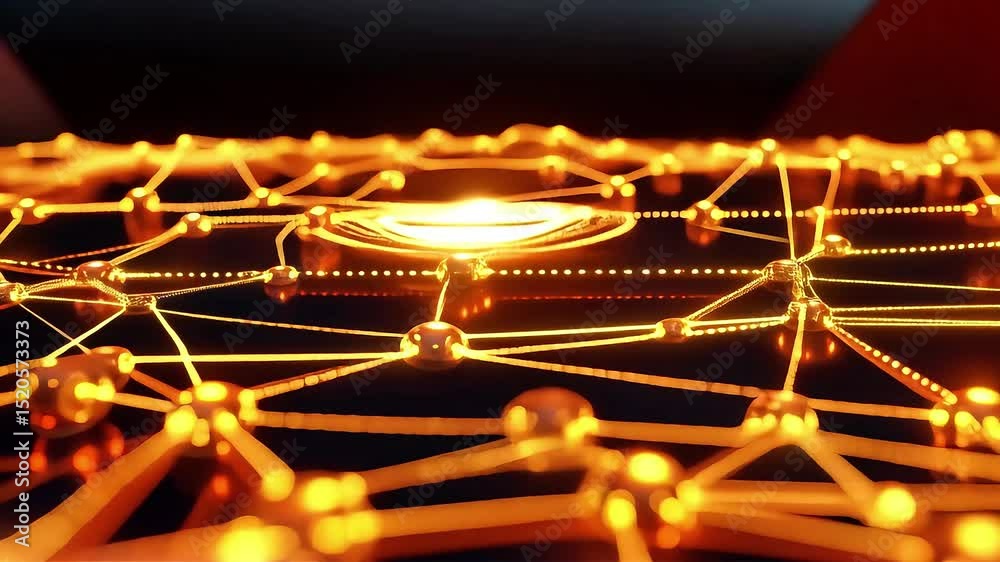 Aufkleber Glowing Network: Abstract Golden Orb and Interconnected Nodes