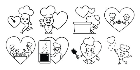 Kitchen Love Icons Silhouette Vector Set