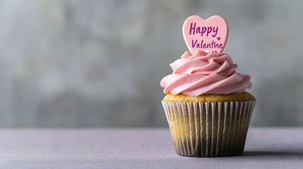 Pink Valentine Cupcake On Light Grey Background