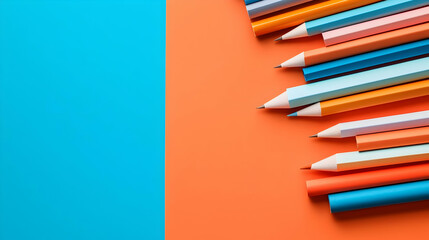 Colorful Pixelated Pencils On Orange And Blue Background