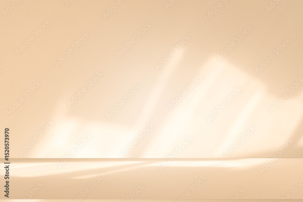 Poster wall interior background, studio and backdrops show products. with leaf shadow from window color bei